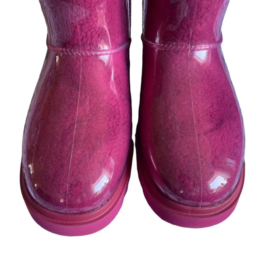 NWOT Koolaburra Pink Clear Covered Waterproof Boots Size 7